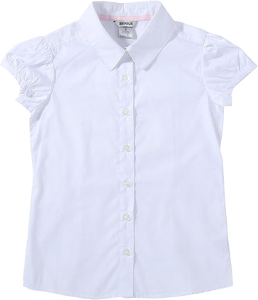 Bienzoe Girls School Uniform Shirt: Kids Summer Button Down Short Sleeve Cotton Oxford Blouse