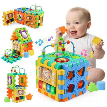 Baby Activity Cube, Busy Learning Activity Cube Toy with Bead Maze Shape Sorter, Early Development Learning Toys with 6 Different Activities for Toddler 1 Year Old Boy and Girl Gift