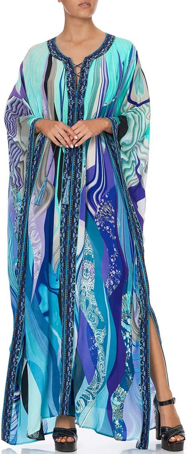 YouKD Summer Floral Loose Caftan Boho Beach Bikini Cover Up Dress Plus Size Robe for Women