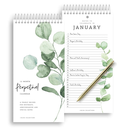 Bliss Collections Perpetual Calendar, Important Dates to Remember, Greenery Monthly and Daily Wall Hanging Organizer for Important Dates, Birthdays, Anniversaries and Special Days, 5