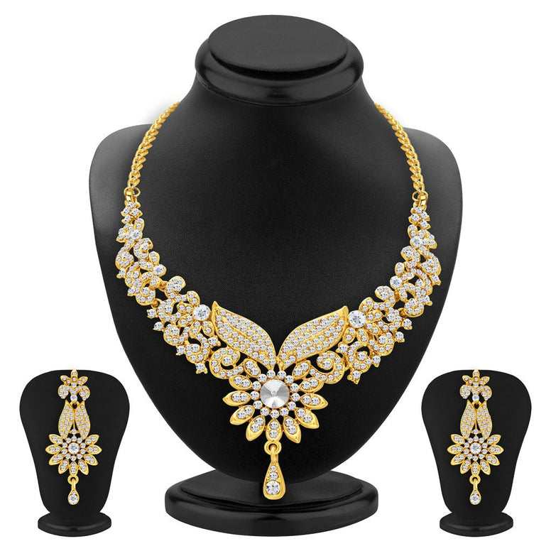 Sukkhi Fabulous Gold Plated AD Necklace Set For Women