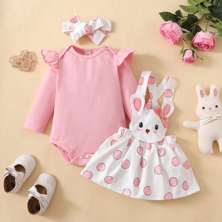 MoccyBabeLee Baby Girl Clothes Newborn Dress Set Long Sleeve Flower Bodysuit Romper Corduroy Overall Dress Infant Outfits(3-6 M)