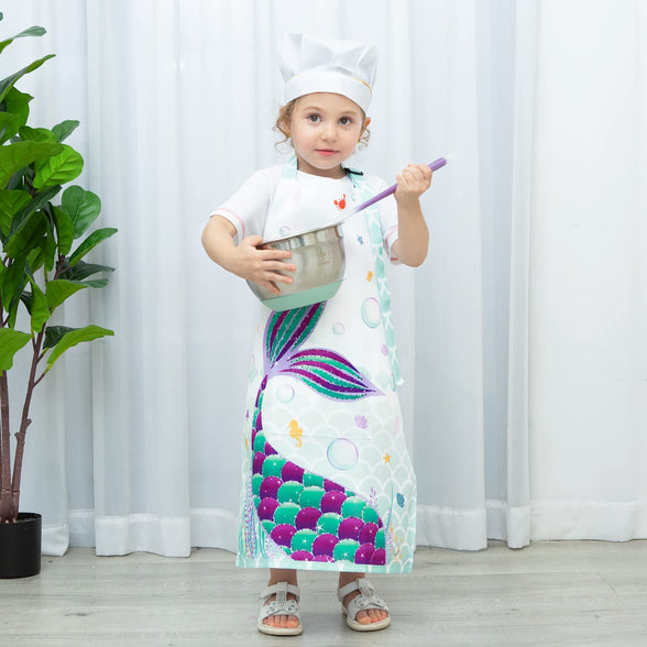 Mermaid Apron for Kids Girls Apron with Pocket Adjustable Strap