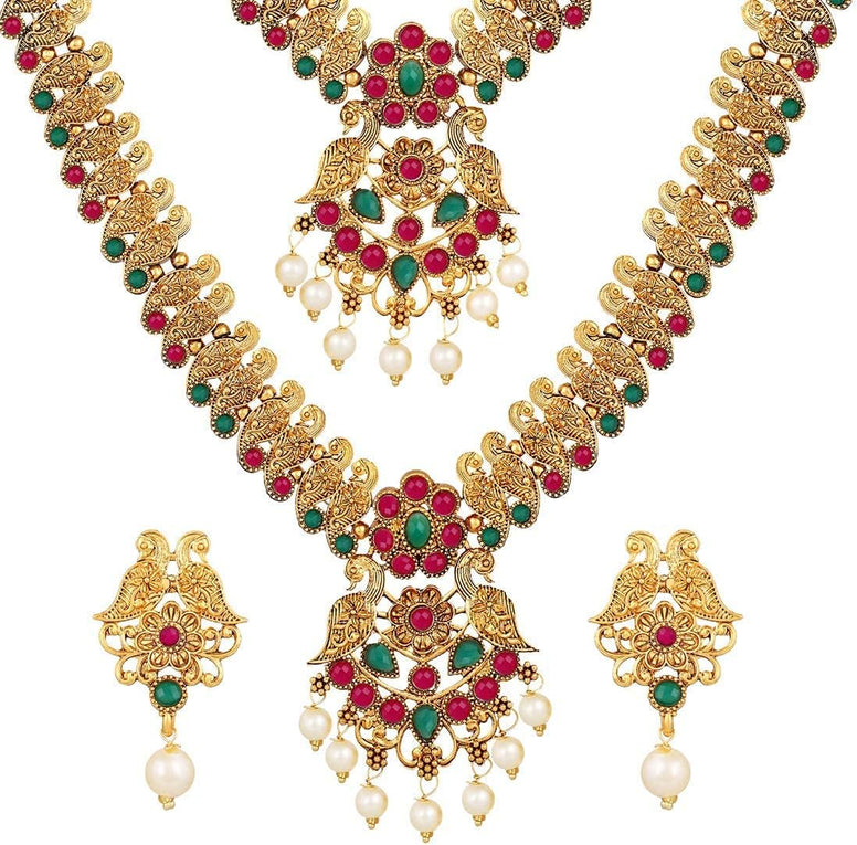 Shining Diva Fashion Latest Combo Design Pearl Necklace Set for Women Traditional Gold Plated Jewellery Set for Women (Multicolor) (10599s)