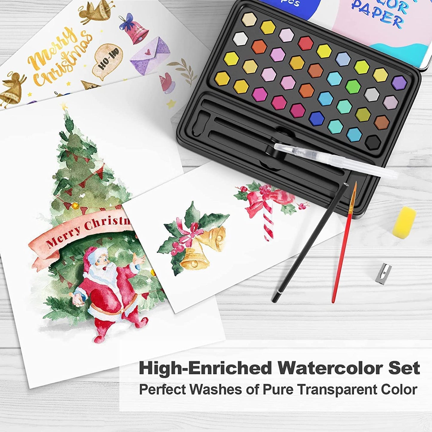 NAQASO Watercolor Painting Set, 36 WaterColors Kit with 1 Nylon & 1 water Brush, 10 Watercolor Papers, 1 Sponge, 1 Pencil, Sharpner & Bag, Painting Supplies for Kids, Adults, Beginners & Artists