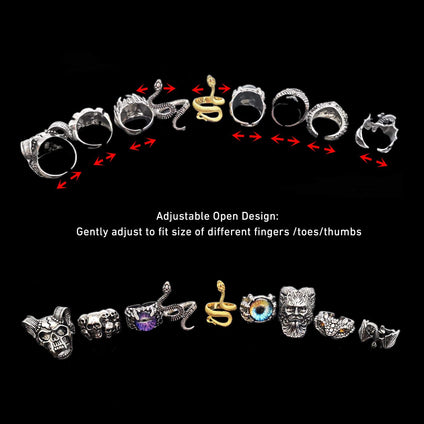 Adjustable Snake Skull Rings for Women Men, ALT Y2K Goth Accessories Rings Eboy Egirl Pirate Biker Gothic Cool Vintage Punk Jewelry Rings Aesthetic