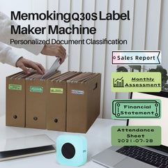 Memoking Small Label Maker Machine with Tape 1 Roll Q30S Portable Label Maker for Phone & Pad - Super Easy to Use - Wireless Bluetooth Label Maker with Different Fonts - Mini Label Maker for Jars