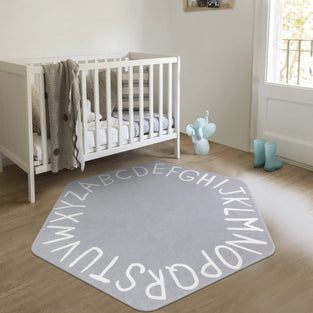 STARUIA Hexagon ABC Kids Rug Play Carpet 55’’x47’’,Grey Washable Nursery Rug for Children Tent Castle,Non-Slip Alphabet Educational Rug Ultra Soft Play Mat for Bedroom Playpen