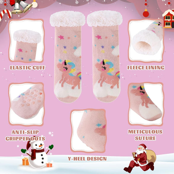 HERYEBING Kids Slipper Socks Boy Girl Chunky Knit Non Slip Socks Soft Fuzzy Warm Thick Fleece lined Christmas Stockings Child Toddler Winter Socks