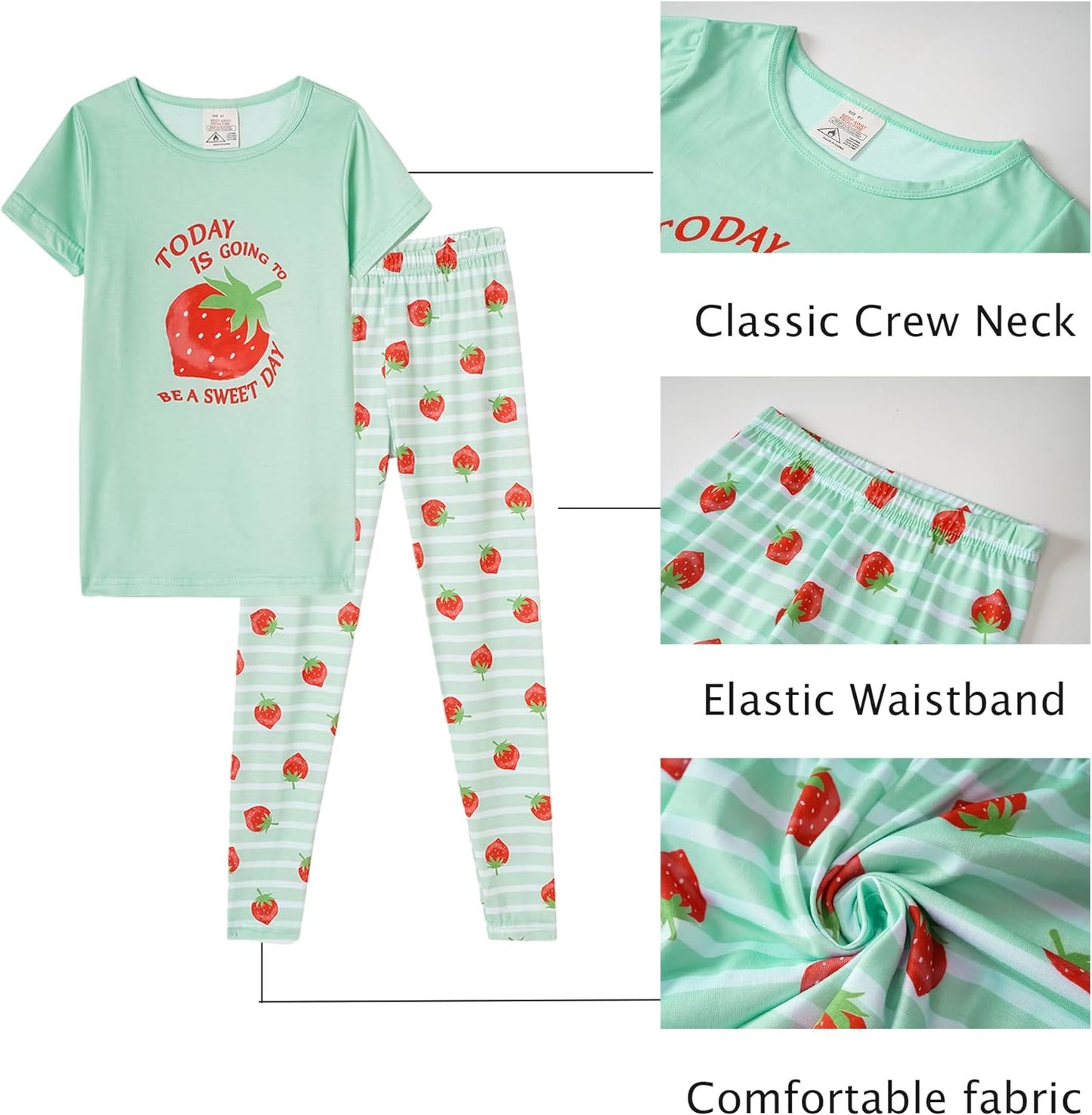 MyFav Babies, Toddlers and Girls' 4-Piece Snug Fit Cotton Pajama Set, Print Short Sleeve Loungewear