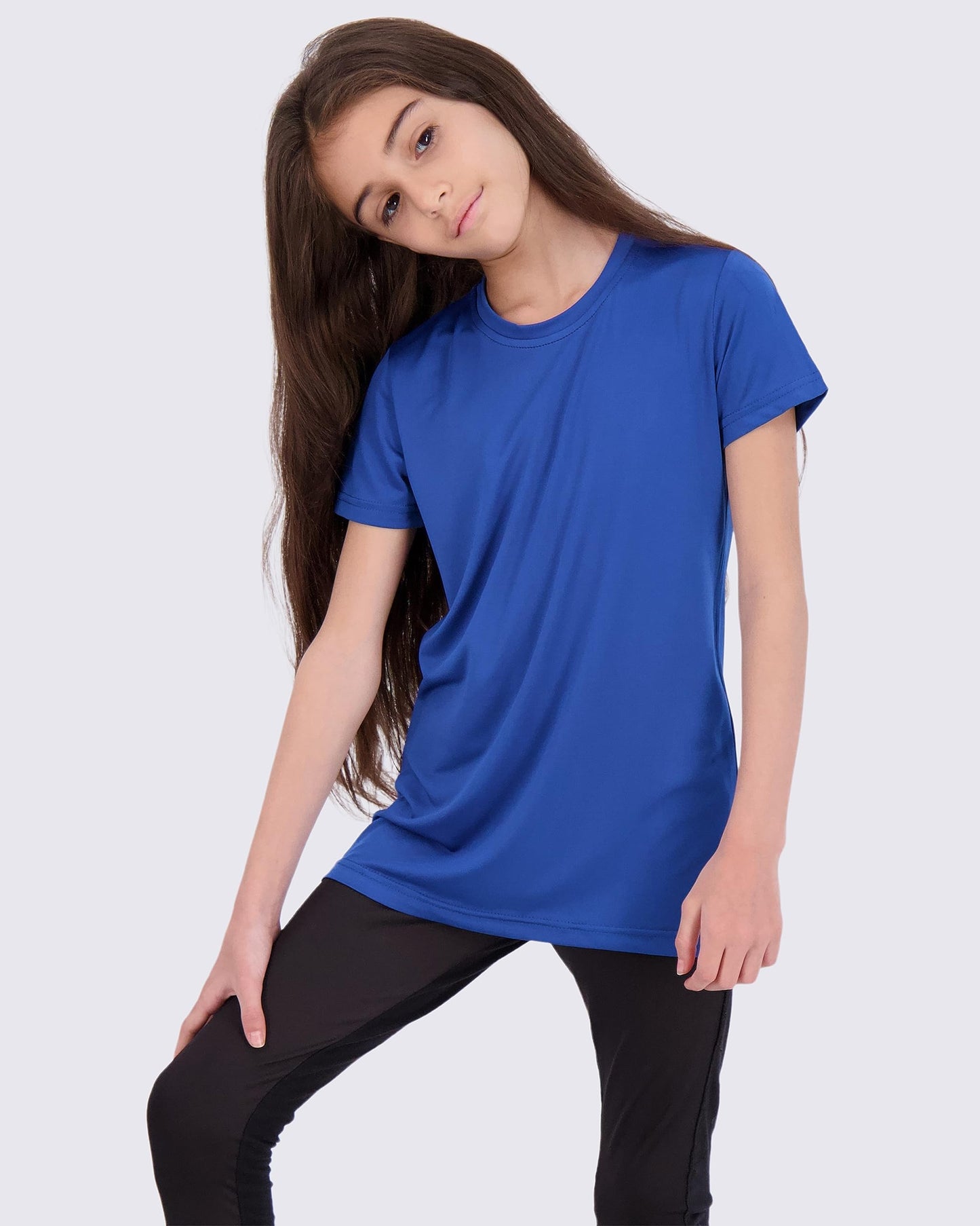 Real Essentials 4 Pack: Girls Short Sleeve Dry-Fit Crew Neck Active Athletic Performance T-Shirt