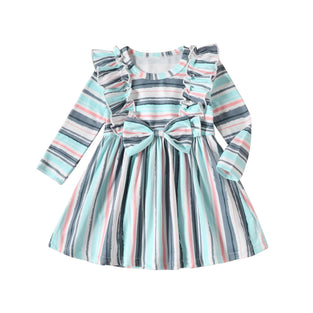 Neutocd Infant Toddler Baby Girl Clothes Ruffle Long Sleeve Casual Dress Color Stripes Gift Cute Fall Winter 3-24 Months