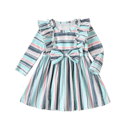 Neutocd Infant Toddler Baby Girl Clothes Ruffle Long Sleeve Casual Dress Color Stripes Gift Cute Fall Winter 3-24 Months