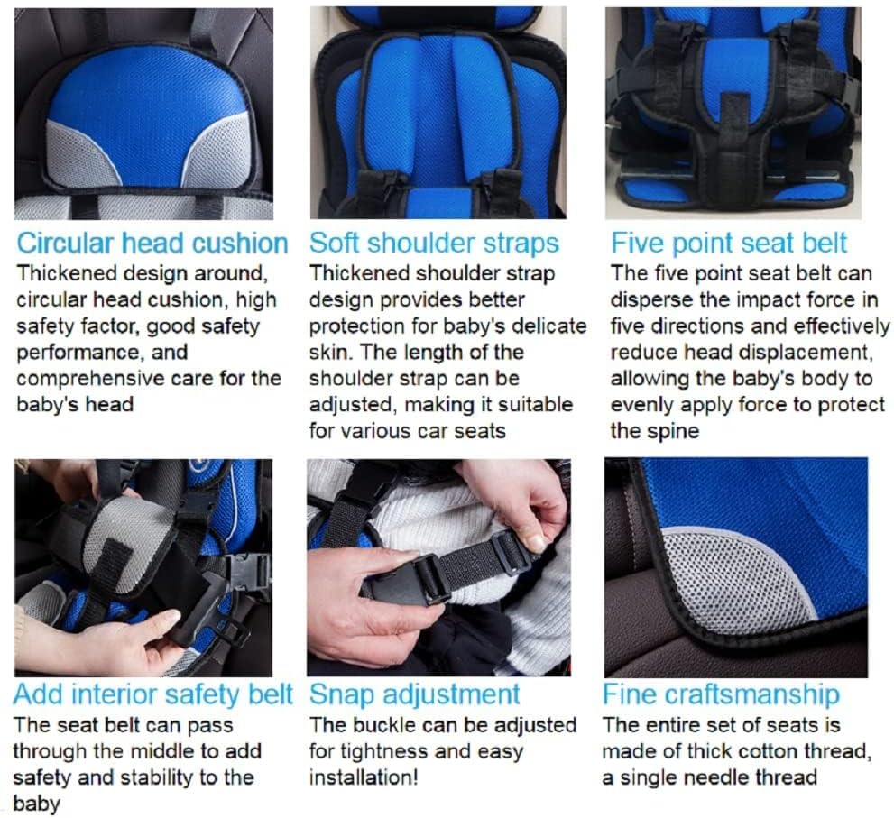 Auto Child Safety Seat Simple Car Portable Seat Belt, Car Seatbelt Protector for Kids 0-12, Foldable Car Seat Protection Travel Accessories, Sky Blue-small