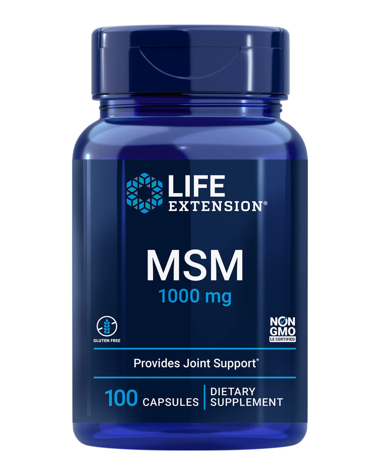 Life Extension MSM 1000 mg - Joint Health Supplement For Adults - Support Muscle, Joints, Knee and Cartilage Health For Mobility, Strength, Relief - Gluten-Free, Non-GMO - 100 Capsules