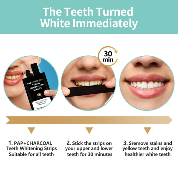 Pap+ Charcoal Teeth Whitening Strips Professional Teeth Whitening Kit for Teeth Sensitive or Coffee Drinker, 28 Tooth Whitener Strips Easy to Use 14 Treatments by ECTEST