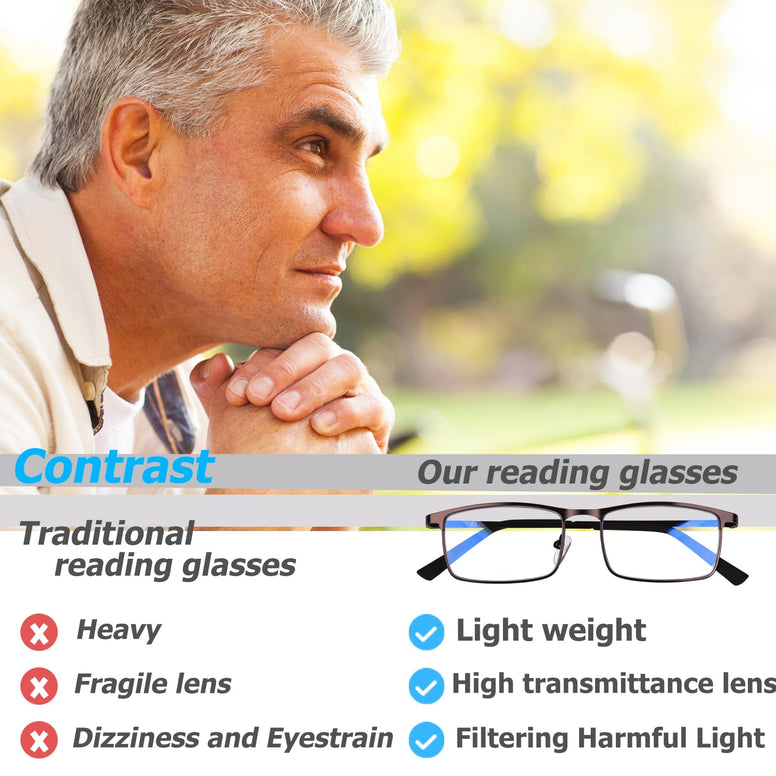 CATO 3-Pack Reading Glasses,Blue Light Blocking Computer Readers,Lightweight Eyeglasses with Spring Hinge(Mix colour)