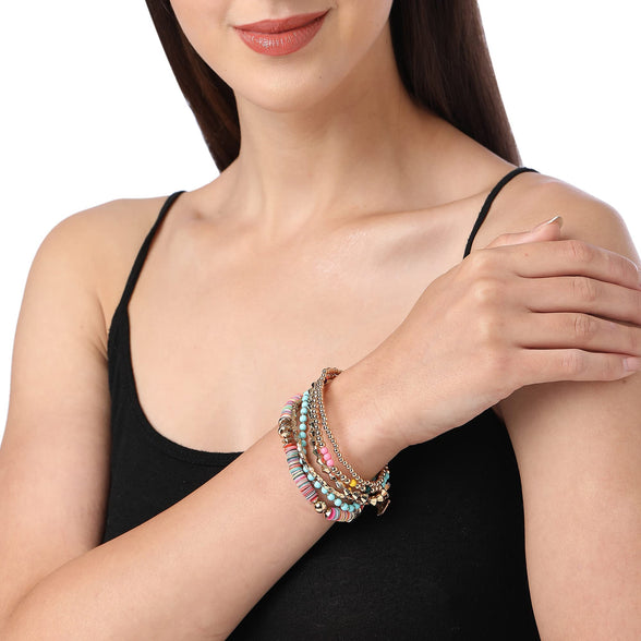 Zaveri Pearls Multicolor Beaded Contemporary Multistrand Stretch Bracelet-Zpfk10874