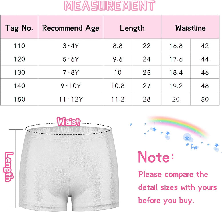 SEAUR - Girls Shorts for Dance Metallic Shiny Ballet Dance Shorts Stretch Slim Fit Athletic Gymnastics Short Performance Hot Pants for Ages 3-12