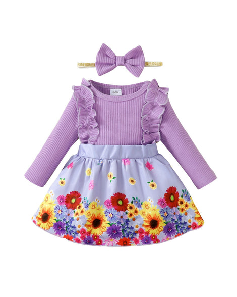OLLUISNEO Newborn Baby Girl Dress Infant Ruffle Sleeve Romper Outfits Flower Girls Dresses Baby Girl Clothes Summer Fall(3-6 M)