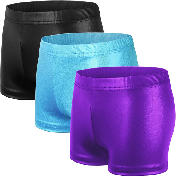 SEAUR - Girls Shorts for Dance Metallic Shiny Ballet Dance Shorts Stretch Slim Fit Athletic Gymnastics Short Performance Hot Pants for Ages 3-12