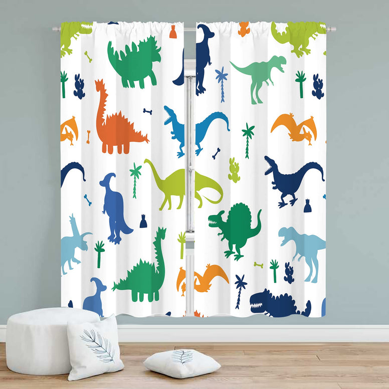 Miyotaa Dinosaur Dino Boys Window Curtains 2 Panels 42W x 63H Rod Pocket Kids Nursery Cute Cartoon Child Animal Colorful Polyester Window Drapery Treatment for Bedroom Living Room