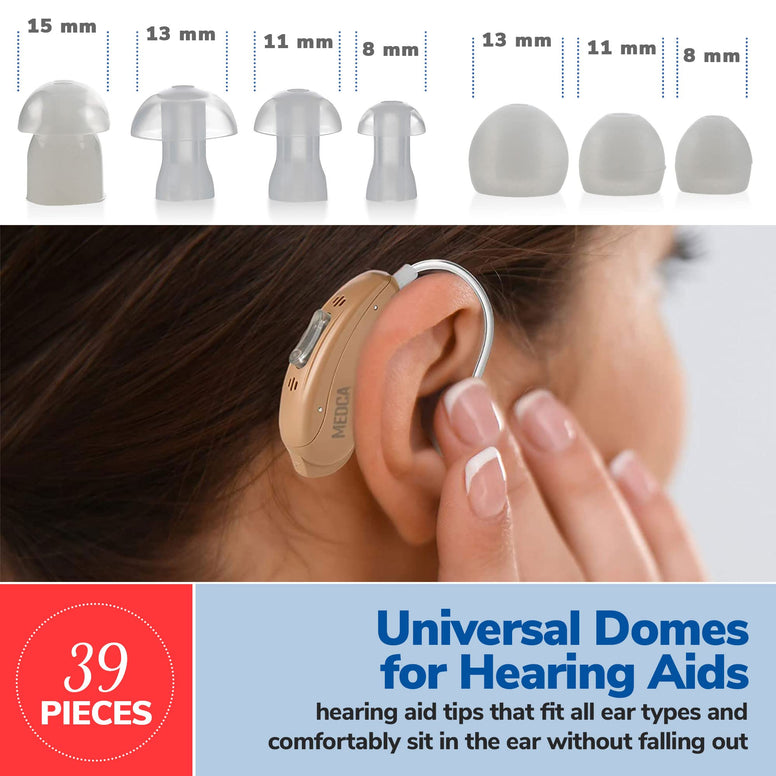 NewEar Hearing Aid Domes - Universal Domes for Hearing Aids - Sizes Small, Medium, Large & X-Large Earbud Replacements and BTE Hearing Sound Amplifiers