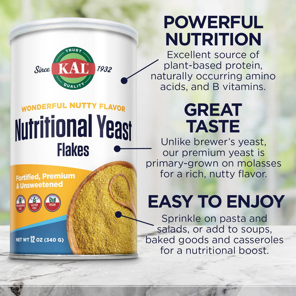 KAL, Nutritional, Yeast Flakes, Unsweetened, 12 oz (340 g)