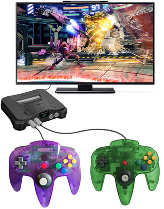 ZeroStory Classic N64 Controller, Wired N64 Controller Joystick with 5.9 Ft N64 AV Cable for N64 Video Game Console (Transparent Green and Transparent Purple)