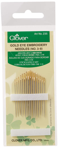 Clover Gold Eye Embroidery Needles Size 3 9 16 Pack, 235, each