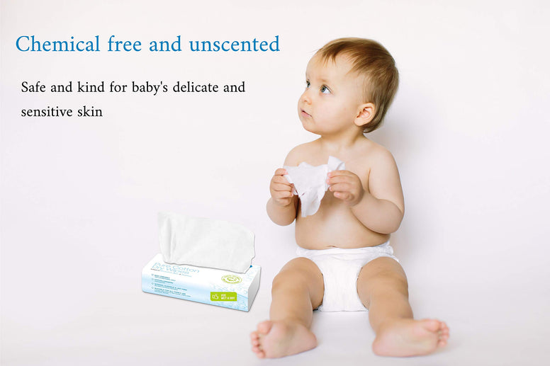 Ivyone Pure Cotton Dry Wipes, 100 Wipes, Biodegradable, Chemical-Free and Plastic-Free Wipes, Perfect for Newborn Sensitive Skin