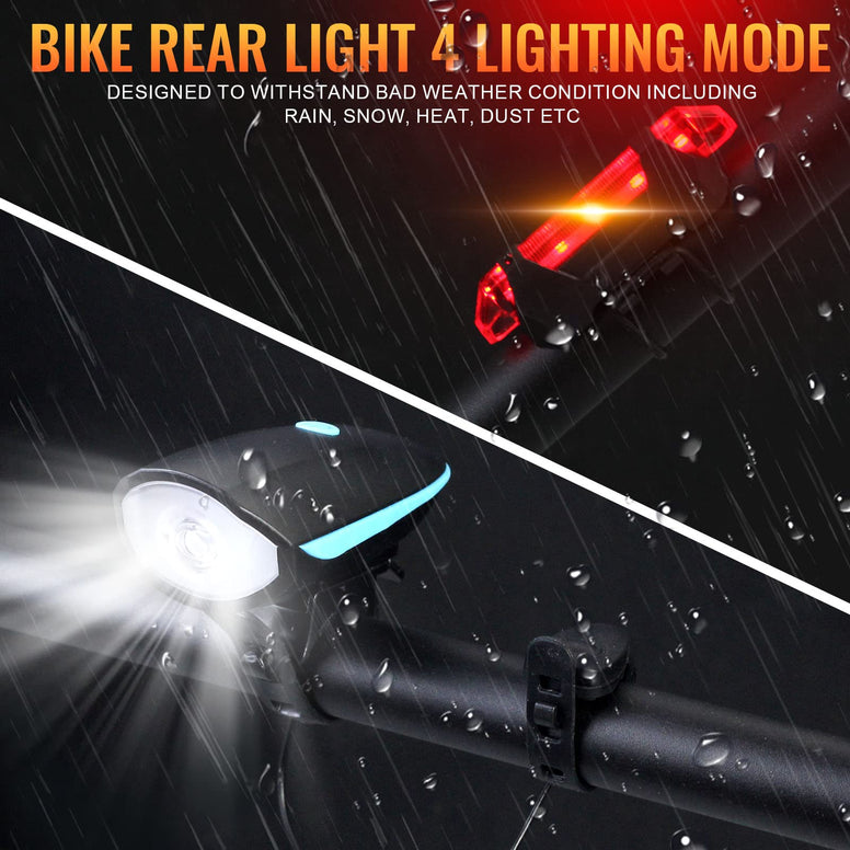 SKY-TOUCH Bike Light Set USB Rechargeable Bycicle LED Accessories Night Cycling Headlight Tail Rear Reflectors for Mountain Bike 4 Lighting Modes, Easy to Install (Blue)