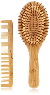 LELE Natural Bamboo Comb Set Wooden Massage Hair Brush with Wide Tooth Comb & Grooming Comb for Women Men and Kids - Reduce Frizz and Massage Scalp (2 PCS)