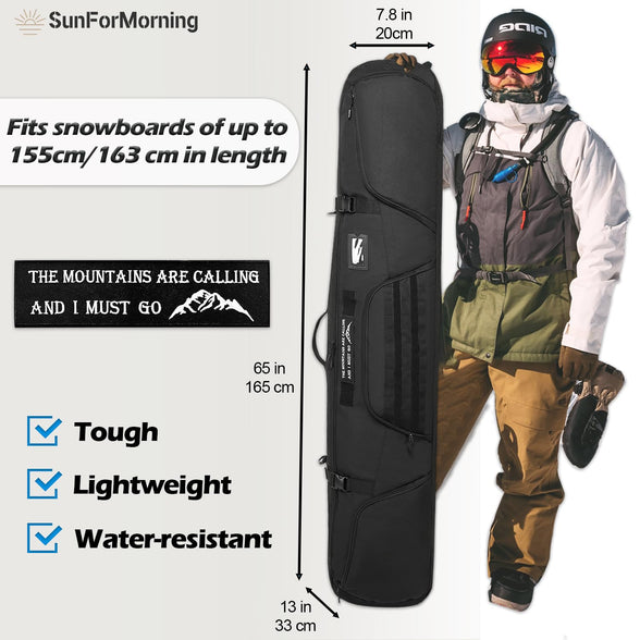 SunForMorning Snowboard Bag Reinforced Double Padding Tactical Style Ski Bag, Store & Transport Snowboard Up to 163 CM for Skis, Boots, Snowboards, Wax