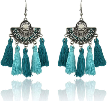 Yellow Chimes Vintage Ethnic Fusion Tassel Dangle Earring for Women & Girls (Thread Tassel Earrings)