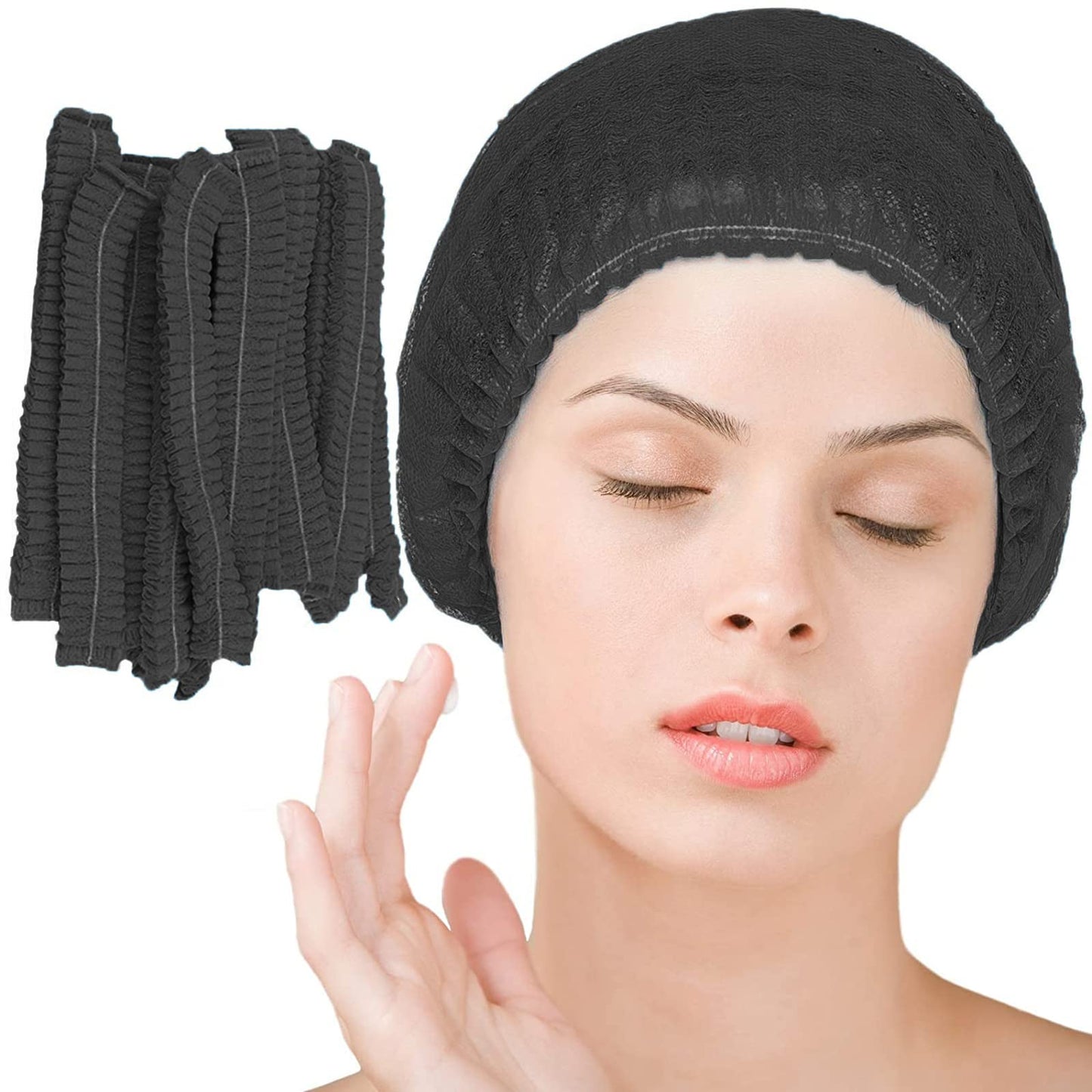 Disposable Bouffant Caps 100 Pcs ,21inches Hair Net， Elastic Dust Cap for Food Service, Sleeping Head Cover (Black)