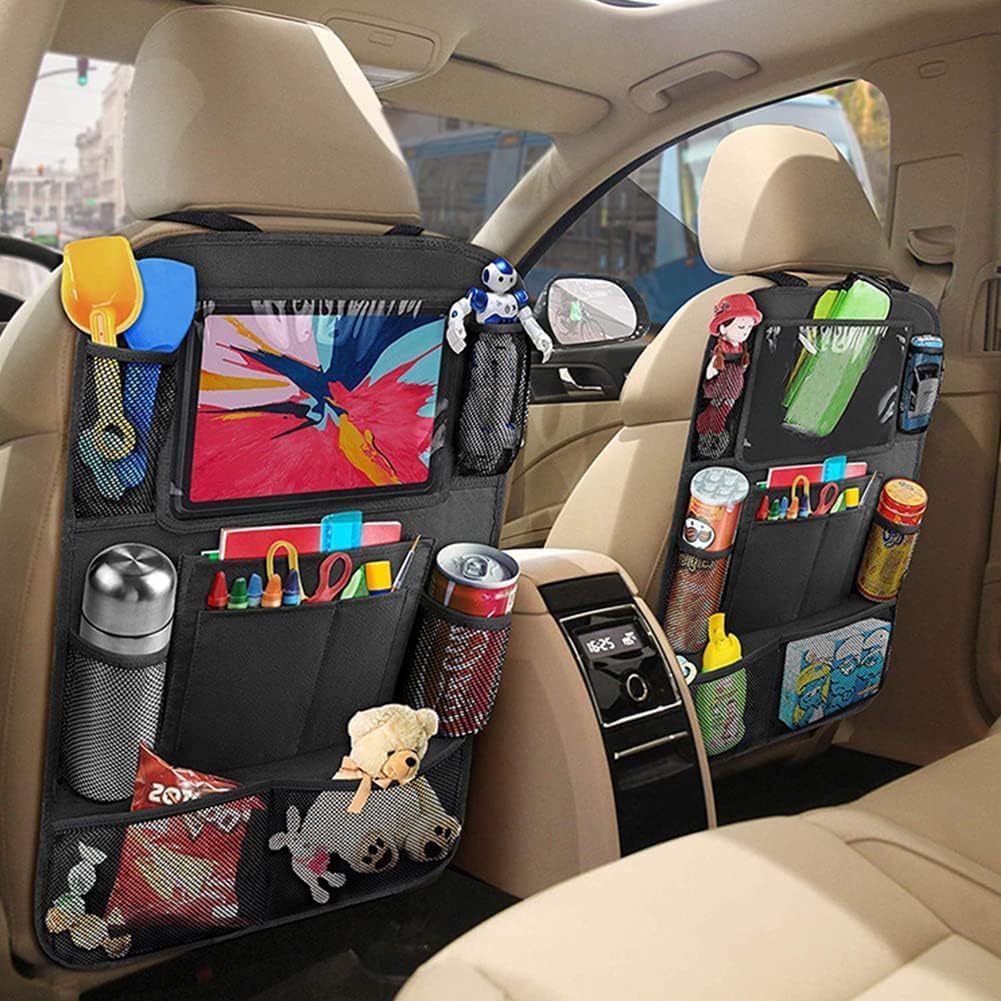 TABORA Car Backseat Organizer for Kick Mat, Kick Mats Back Seat Protector with Touch Screen Tablet Holder, Car Back Seat Organizer for Kids, Kick Mat with 9 Storage Pockets 2 Pack