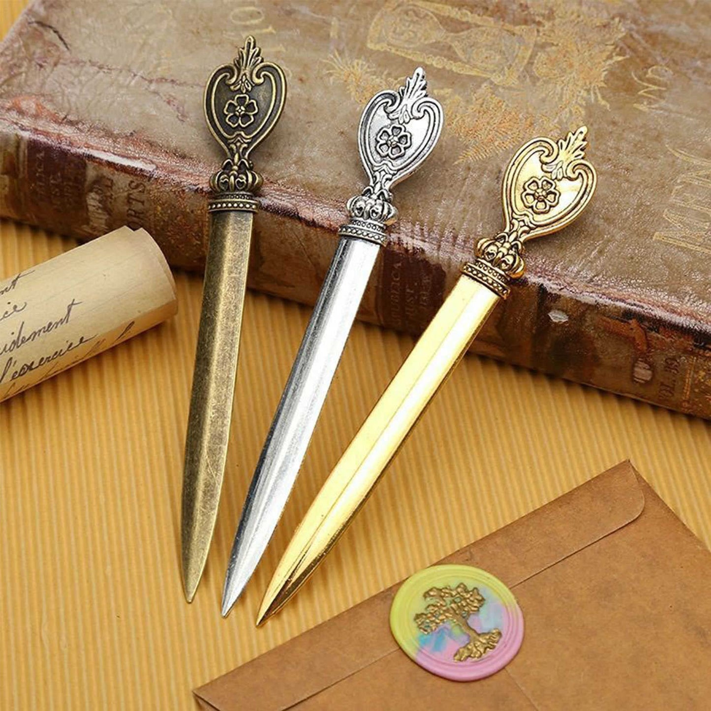 Letter Opener in Office Supplies - Classical Vintage Bookmark & Office Paper Cutter, Ergonomic Grip Handle