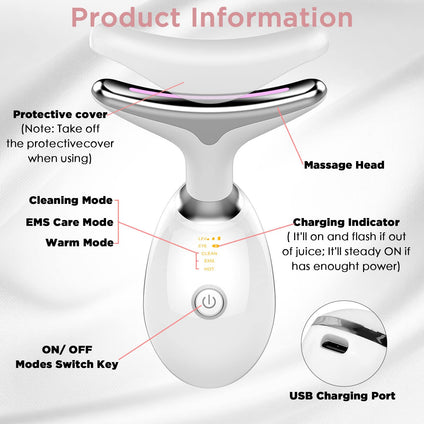 Anti Wrinkles Face Neck Massager, 4-in-1 Face Sculpting Device for Women, Double Chin Reducer Portable Skin Care Tools with 45±5℃ Heat & 3 Massage Modes for Improve, Firm, Tightening and Smooth