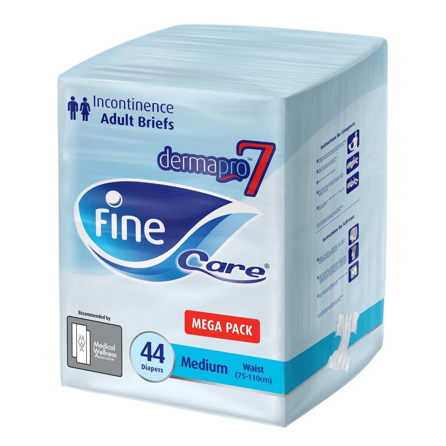 Fine Care Incontinence Unisex Adult Diaper Brief, Medium, waist size 75 - 110 cm (30 – 43 Inch), 44 diapers with Maximum Absorbency and Leak Protection