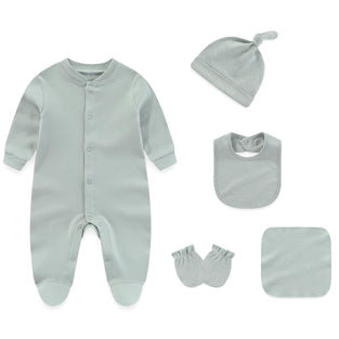 Newborn Boy Girl Clothes Sets Baby Cotton Long Sleeve Romper Jumpsuits Unisex Outfits with Baby Mittens Baby Hats Gloves 0-3M