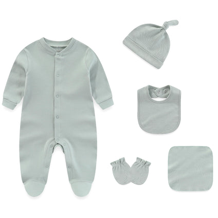 Newborn Boy Girl Clothes Sets Baby Cotton Long Sleeve Romper Jumpsuits Unisex Outfits with Baby Mittens Baby Hats Gloves 0-3M