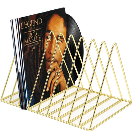 Pashion Vinyl Record Stand Holder, Desktop Album Storage Rack, Triangle Vinyl Record Shelf Display Vinyl Coated Metal Wire Rack Functional & Stylish Display Rack for Office Home