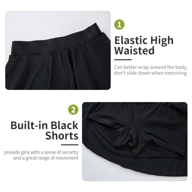 Gnainach Girls Skorts High Waist Athletic Skirts with Shorts Stretchy Activewear for Teens Kids Performance Tennis 3-4 Years