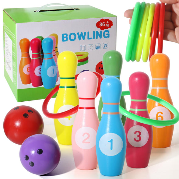 SHIERDU Wooden Kids Bowling Set - with 6 Bowling Pins & 2 Balls & 6 Ferrule - Educational Early Development Indoor & Outdoor Games Set - for Toddlers & Infants Boys & Girls Ages 3,4,5-12 Years Old