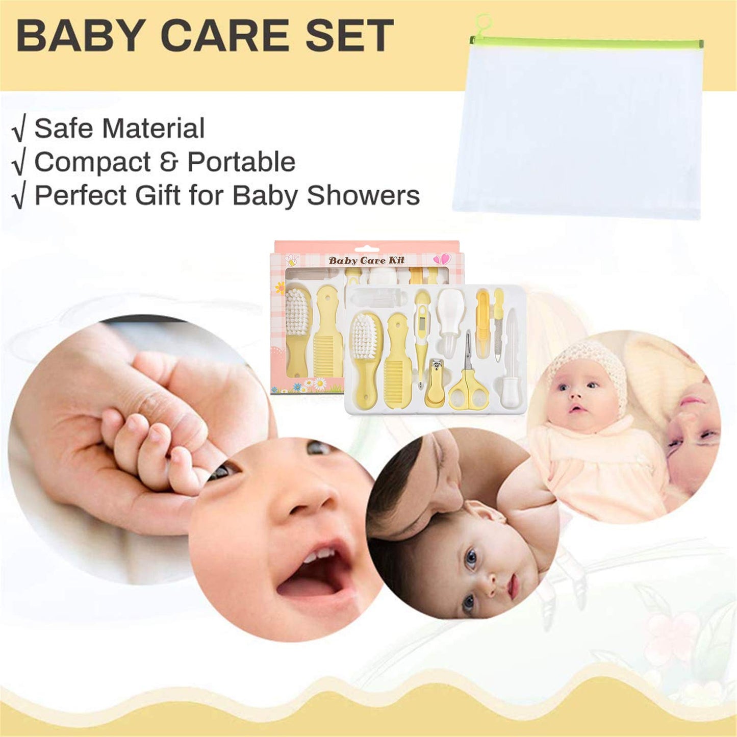 Baby Grooming Kit, Baby Care Items, Baby Care Essentials Set, Baby Supplies Set, 8PCS Baby Health Care Set Portable Baby Care Kit, Safety Cutter Baby Nail Kit for Newborn, Infant & Toddler(Yellow)