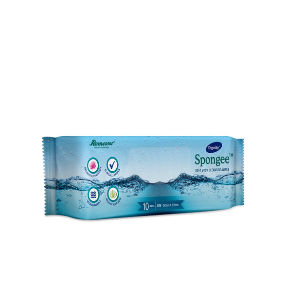 DIGNITY Spongee Body, Bath, Wet Wipes for Adults (240 x 300 mm) - Pack of 6,60 Pieces