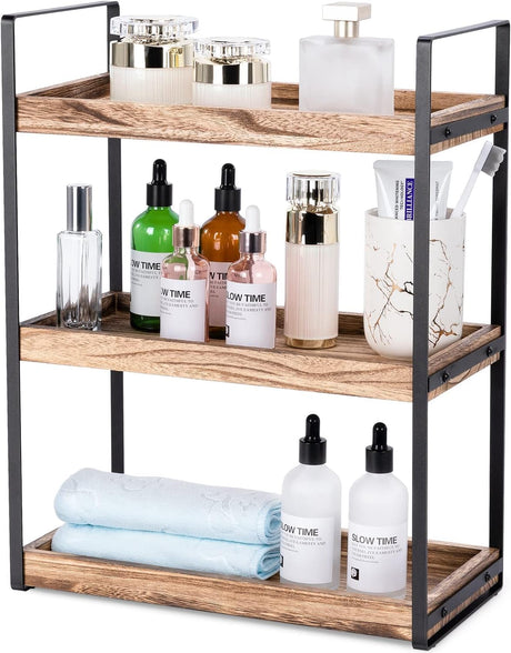 OFRANK 3-Tier Countertop Organizer for Bathroom Counter Stylish Wood Bathroom Vanity Organizer Shelf Storage - The Perfect Addition to Your Bathroom Counter Decor (3 Tiers)