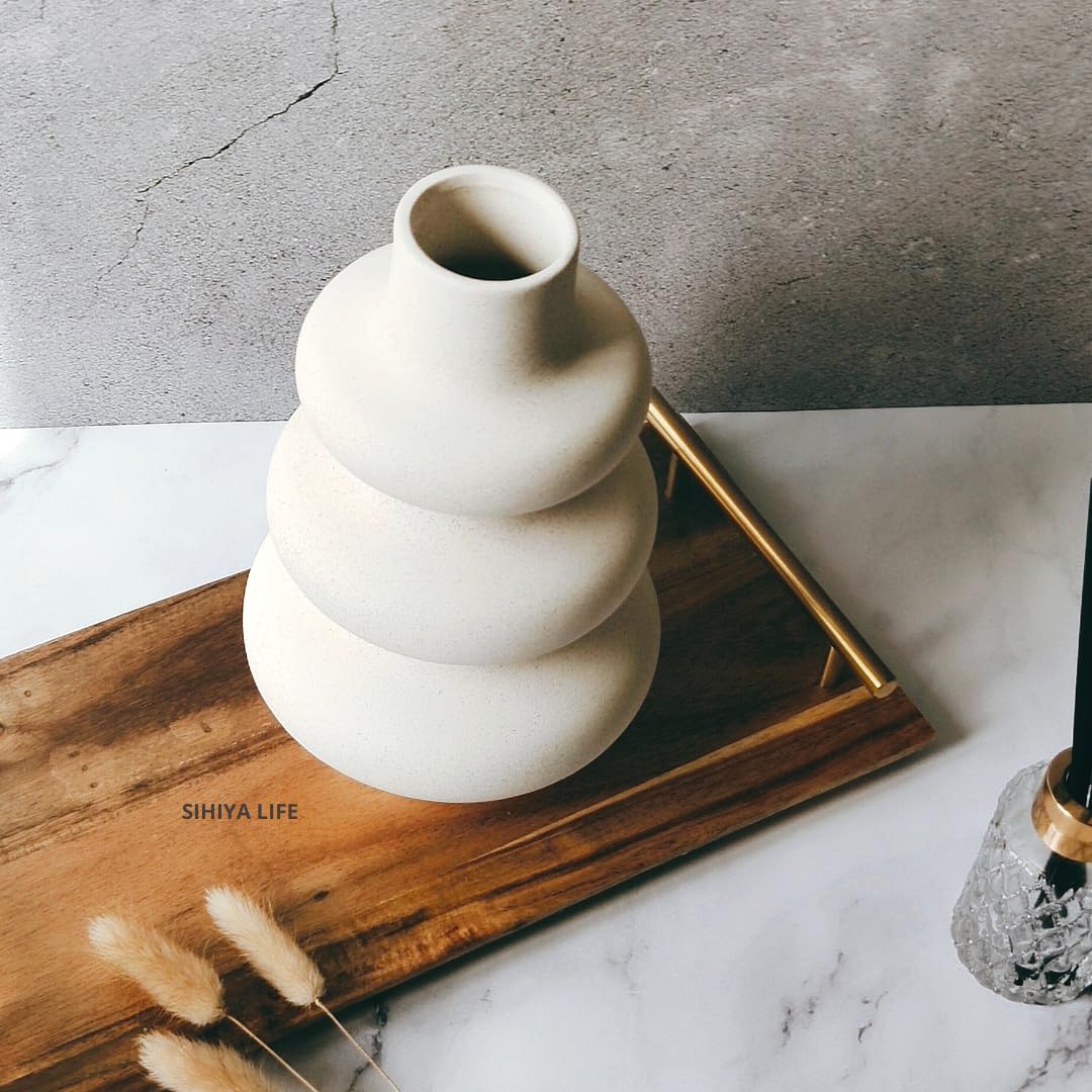 SIHIYA LIFE Wave Design Ceramic Vase, Modern Pampas Flower Vase, Minimalist Nordic Ins Style Vase for Home Decor, Wedding, Dinners, Party, Events, Office & Gifting (Medium, Off White)