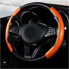 Universal Car Steering Wheel Cover Carbon Fiber, PRITZKER Automobile Interior Accessories Sport Carbon Fiber Car Steering Wheel Cover Non-Slip Car Wheel Protector Universal for Diameter 38cm (ORANGE)